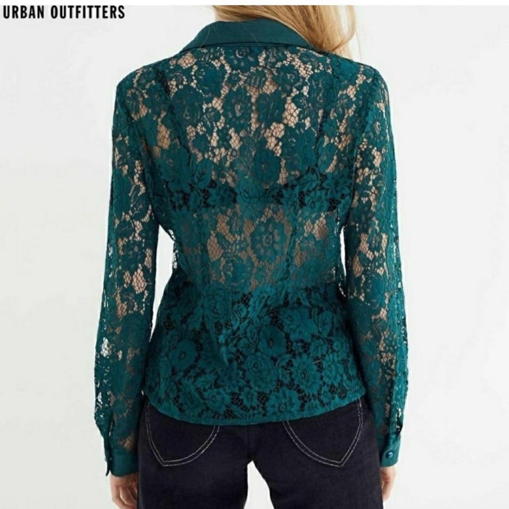 Urban Outfitters Green Lace Button-Down Blouse XS - Picture 2 of 5